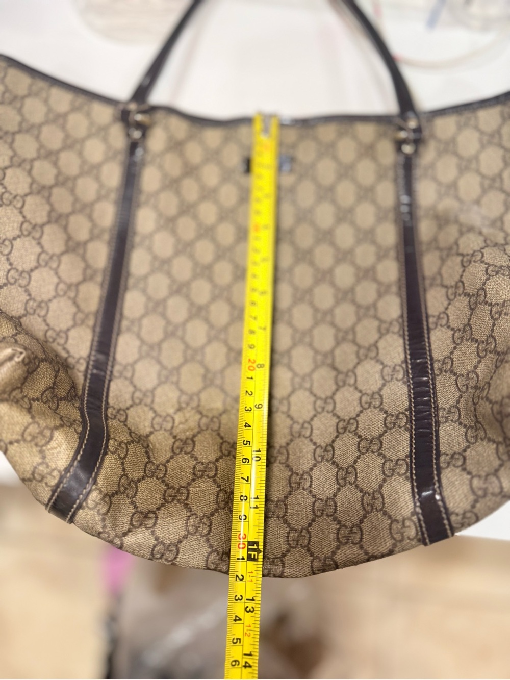 Gucci Beige GG Canvas Tote with Dark Brown Trim - Picture 15 of 16
